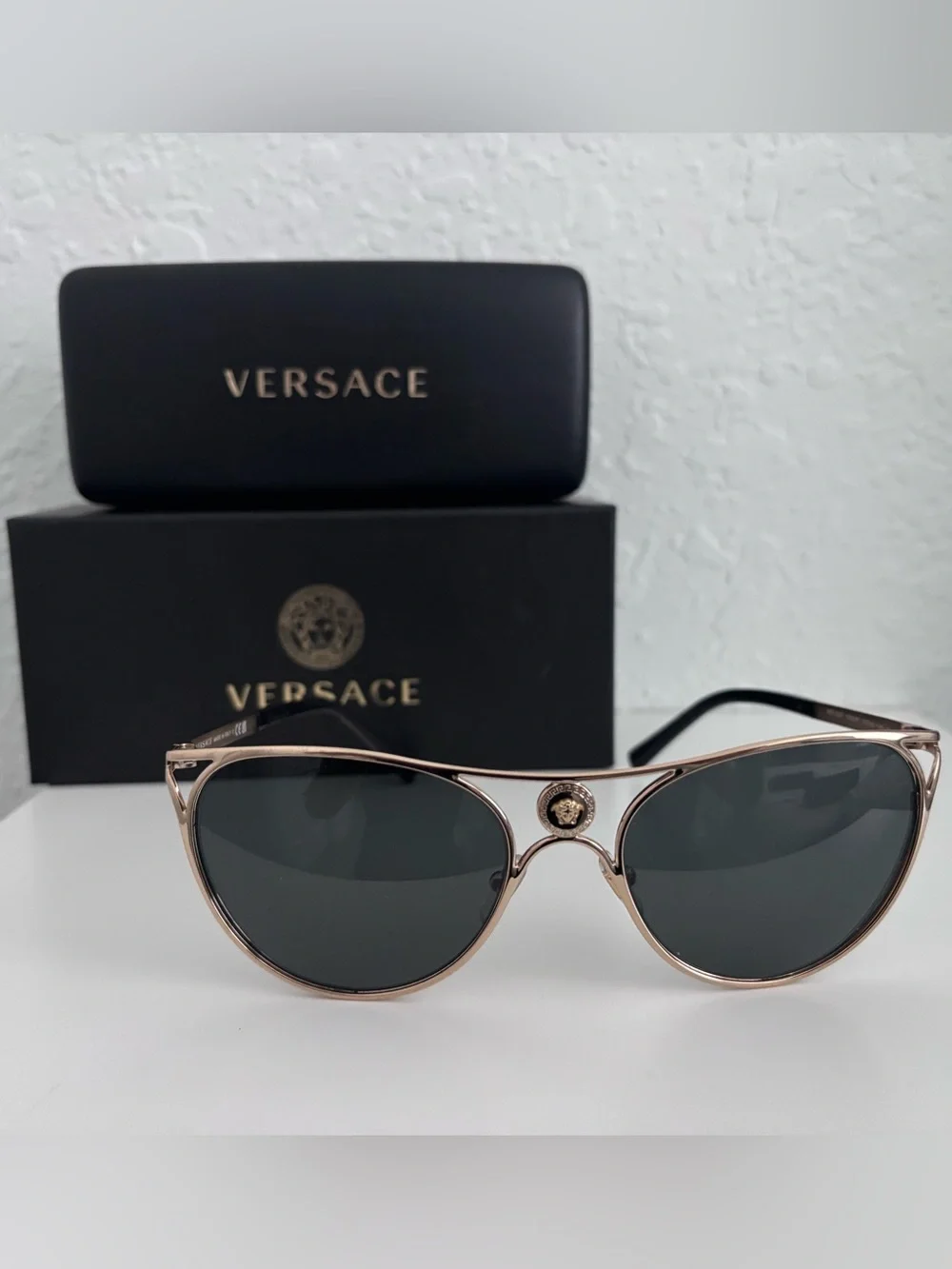 Versace Women's  Gold Frame Sunglasses with Dark Green Lenses